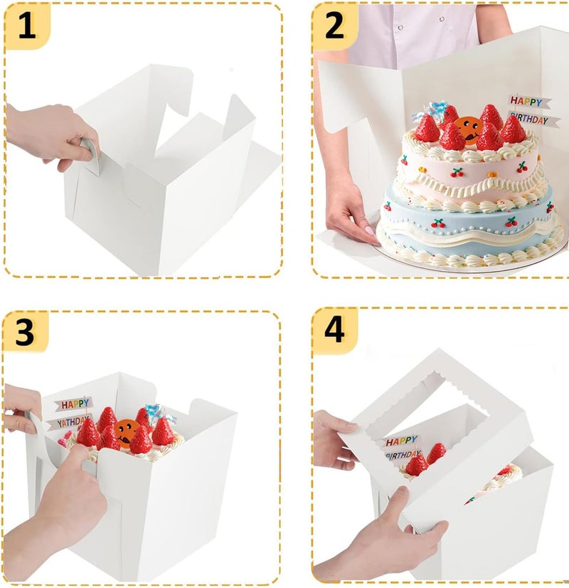 Packpal 10PACK 10x10x10 Cake Boxes with Window For multi-tier Cake, Tall White Cake Boxes for Transporting & Displaying For Wedding, Birthday, Valentines Day Desserts, and Gifts - Image 3